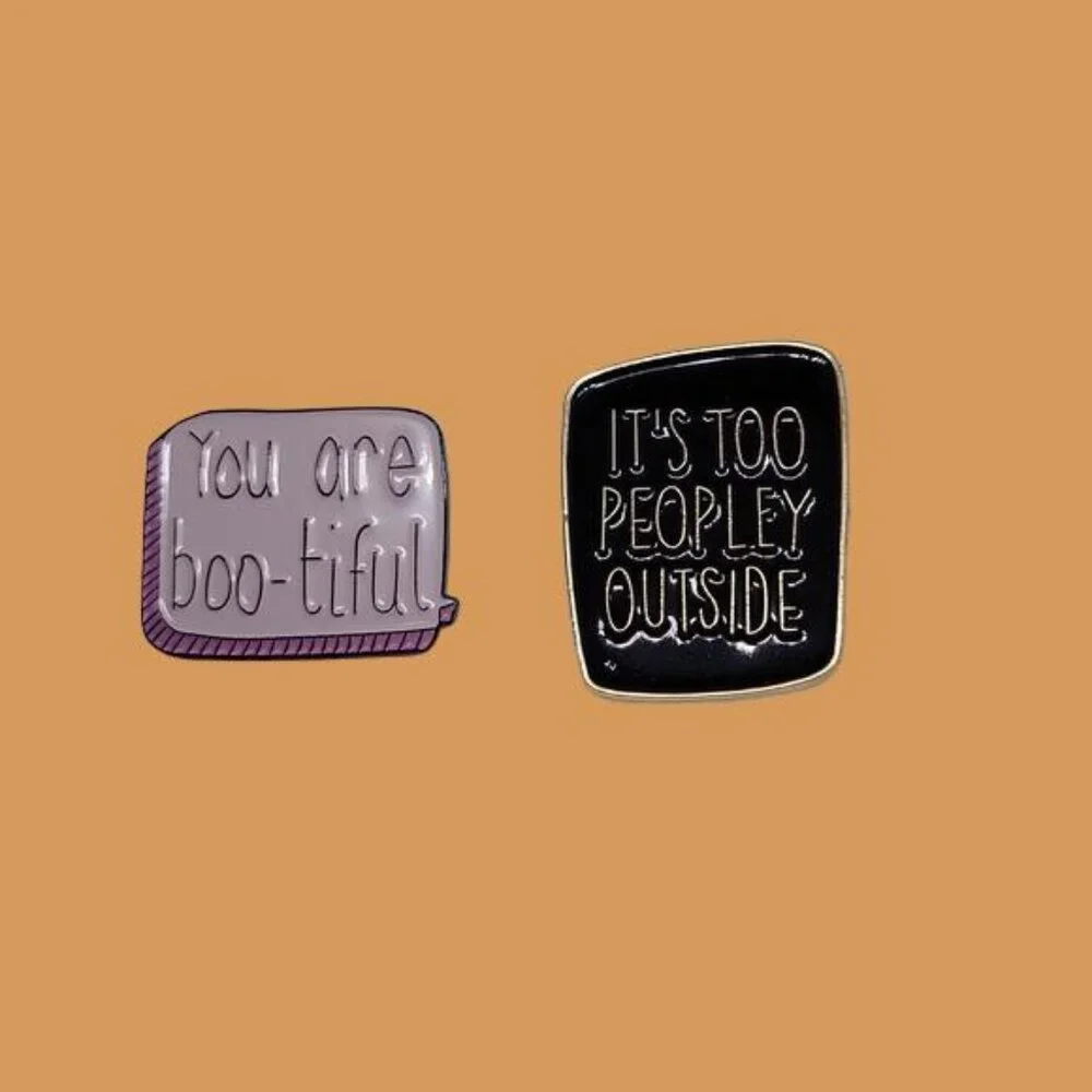 Halloween Enamel Pins Set of 2 Pink Black - OS - Fun Quotes - New